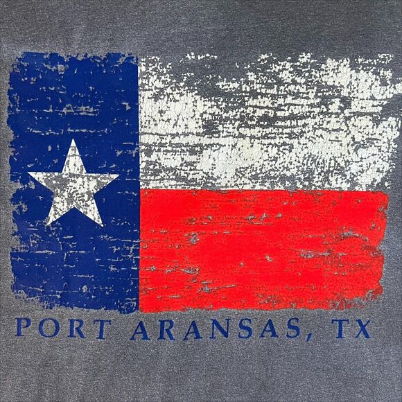 Texas Flag Port Aransas Texas Men's Large Heather Blue Ring Spun Cotton Tank Top - Picture 7 of 10